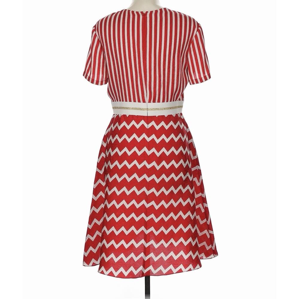 Stella McCartney Resort 2014 Red Stripe Chevron Moire Jacquard Dress Rare US 10 - Picture 3 of 15